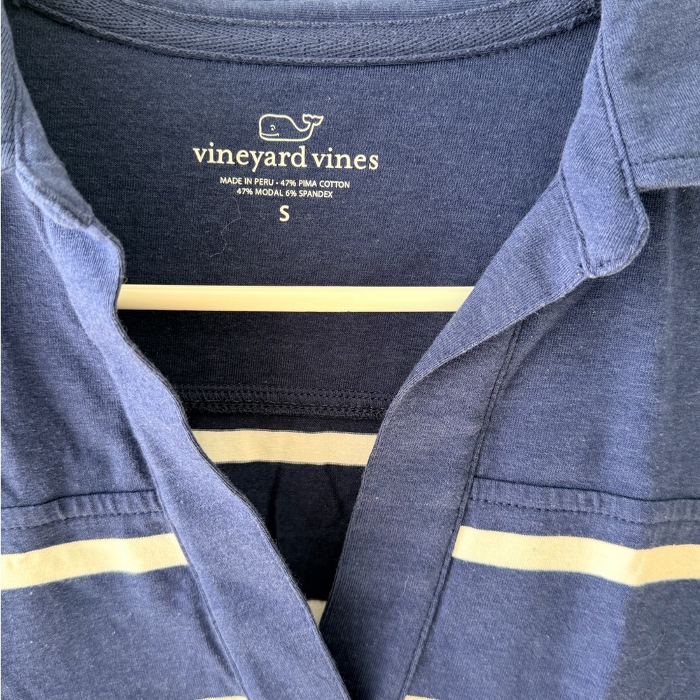 Vineyard Vines Navy Polo with White Stripes